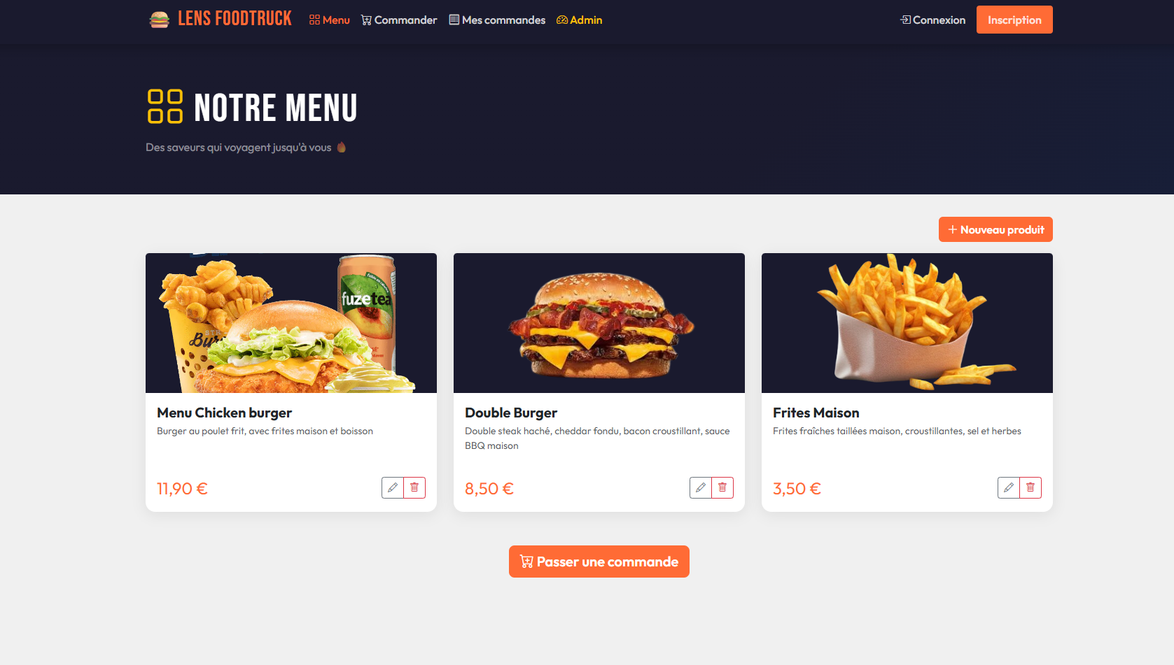 Site de commande en ligne pour Foodtruck avec panel administrateur